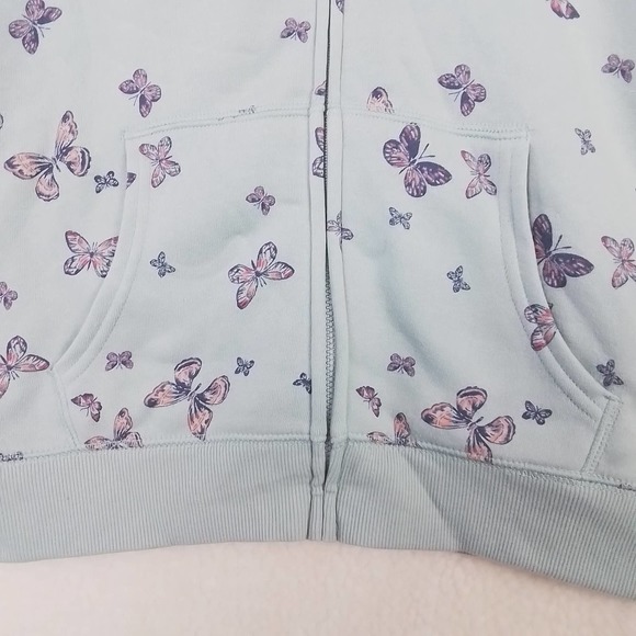 OshKosh Fleece Lined Full Zip Hoodie Girls Size 14 in Green w/ Butterfly Theme - Picture 11 of 13